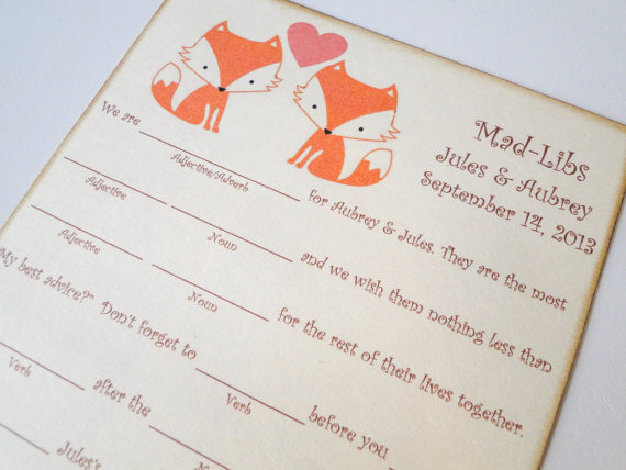 fox mad libs by the trendy sparrow | Fox Ideas Weddings via https://emmalinebride.com/rustic/fox-ideas-weddings/