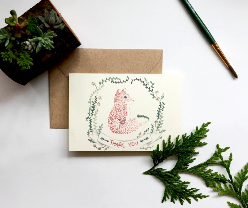 fox thank you cards by paintedforestpaperie