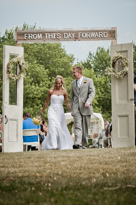 from this day forward wedding ceremony backdrop with doors | photo: LillieDahl Imaging