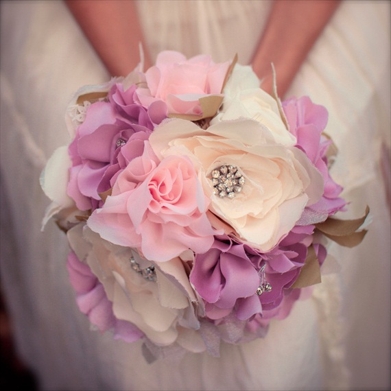Fabric Flower Bouquet (by Autumn & Grace Bridal) - garden party bouquet in purple and pink