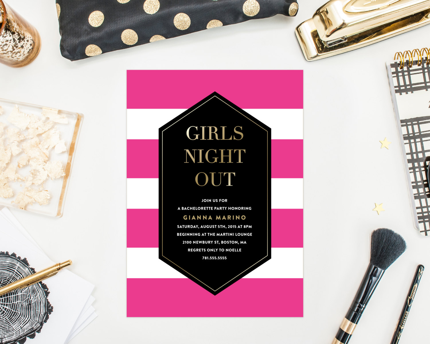 girls night out bachelorette party invitation by fine and dandy paperie | fun bachelorette party ideas | https://emmalinebride.com/planning/fun-bachelorette-party-ideas/