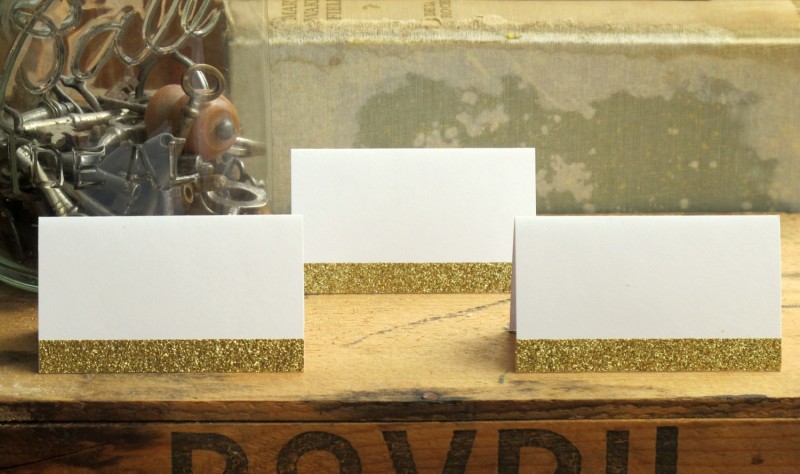glitter place cards by JoBlake | rustic chic wedding ideas