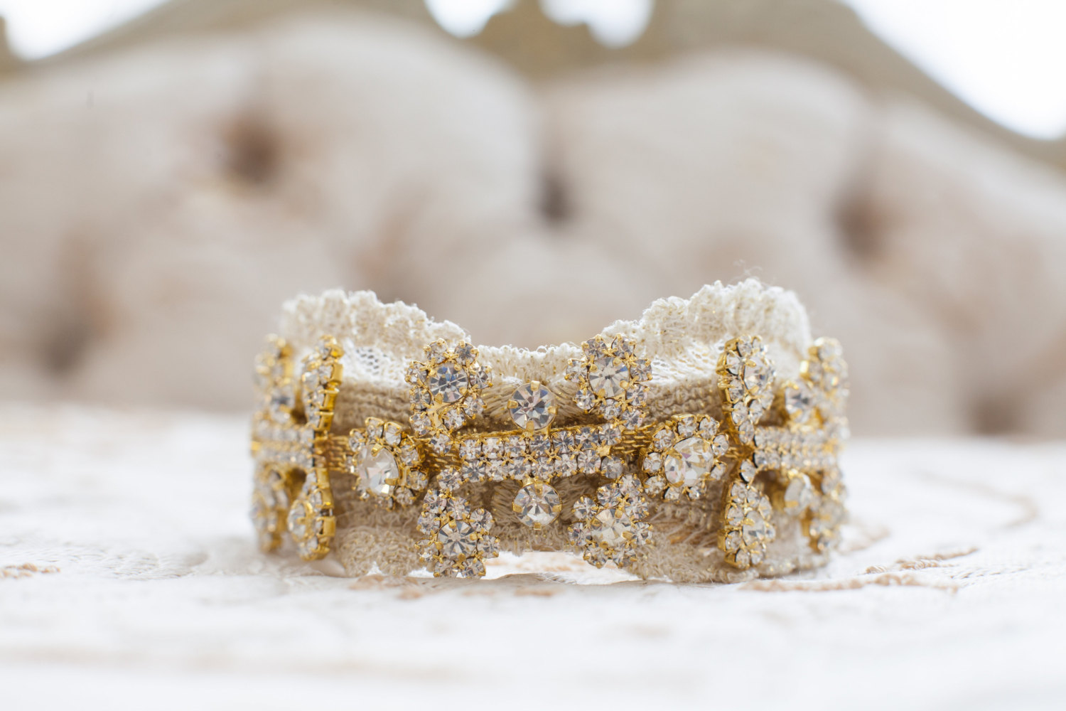 gold and rhinestone wedding cuff by cloe noel, photo by la candella weddings