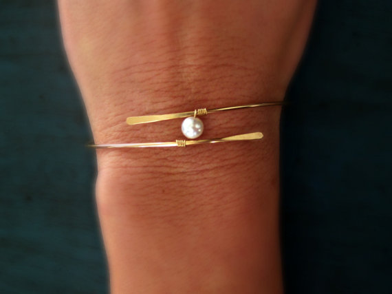 gold bangle bracelet with pearl