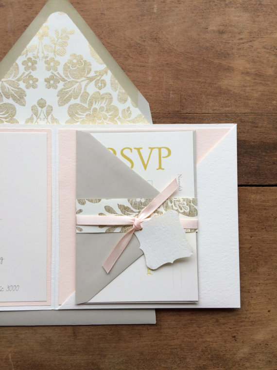 gold damask wedding invitation liners - easy invitation detail