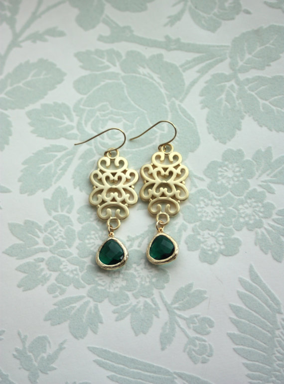 gold and green earrings - moroccan wedding jewelry