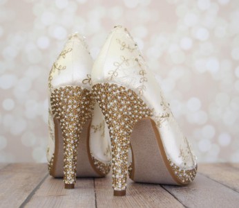 white bridal jeweled wedding shoes