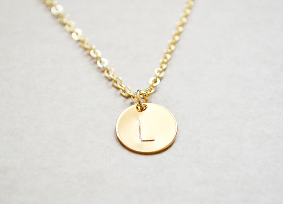 Gold Initial Pendant by The Blooming Thread (via The Marketplace at EmmalineBride.com)