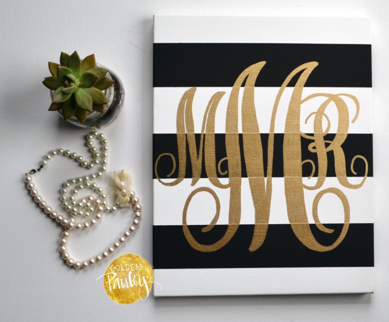 gold monogram wall art by golden paisley | bridesmaid gift ideas https://emmalinebride.com/gifts/bridesmaid-gift-ideas/