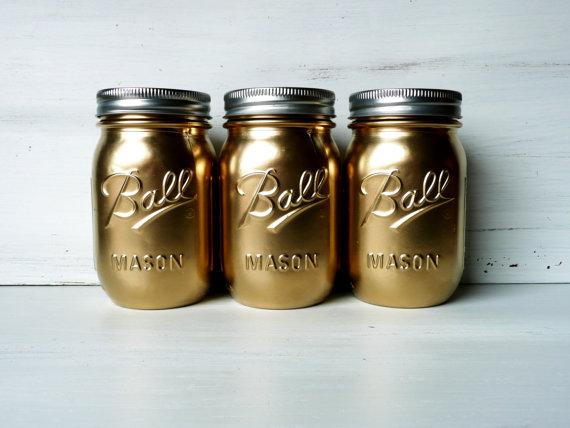 Gold Painted Mason Jars (by Beach Blues)