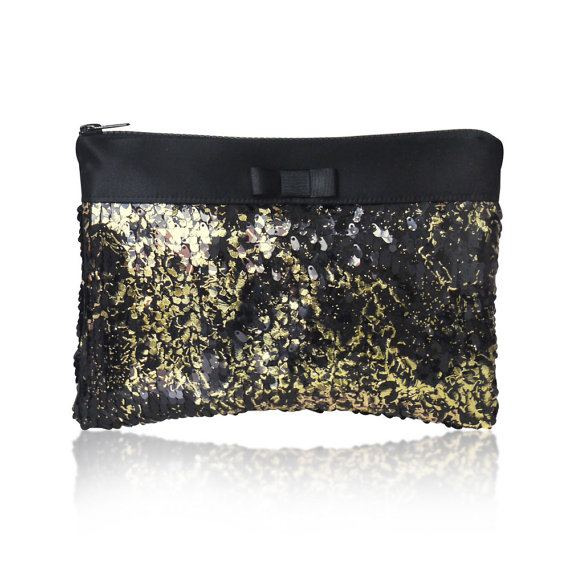 gold sequin and black wedding party bags