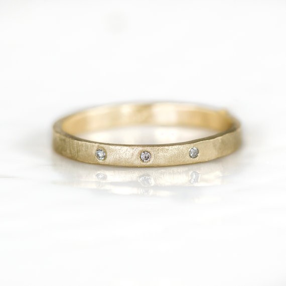 gold stackable band with diamonds | handmade wedding bands | https://emmalinebride.com/jewelry/handmade-wedding-bands/