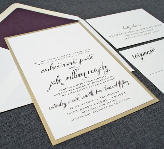 Cream and Gold Wedding Ideas: gold wedding invitations (by Cricket Printing) width=