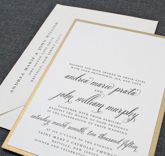 Cream and Gold Wedding Ideas: Gold Invitation (by Cricket Printing)