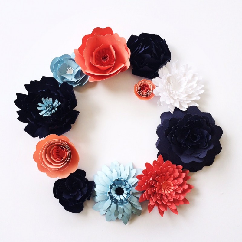 gorgeous paper flowers in navy and coral
