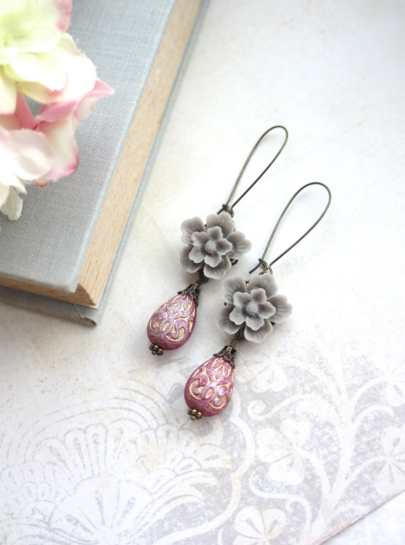 pink and gray earrings - moroccan wedding jewelry