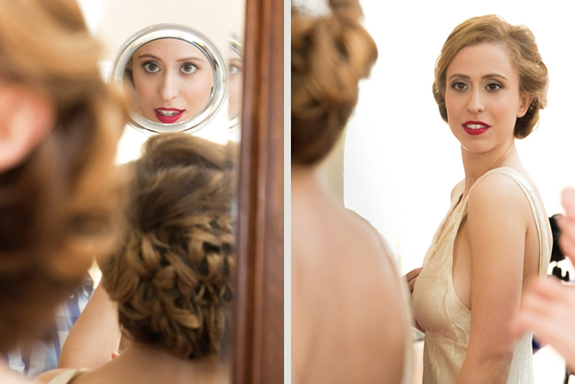 bride getting ready at her Connecticut waterfront wedding - photo: Melani Lust Photography | via https://emmalinebride.com