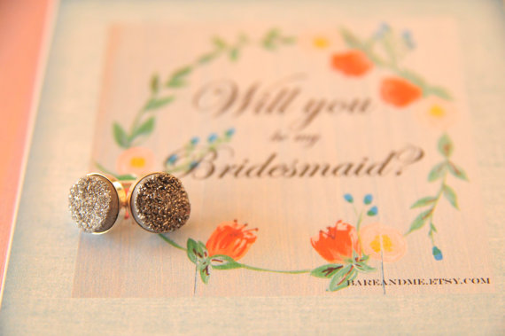 grey bridesmaid druzy jewelry earrings | druzy bridesmaid jewelry