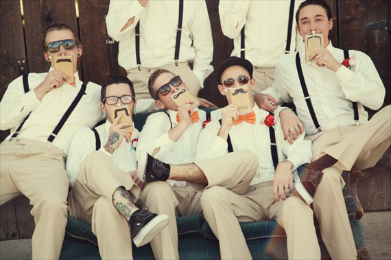 groomsmen mustache flasks from hipster barn wedding in California