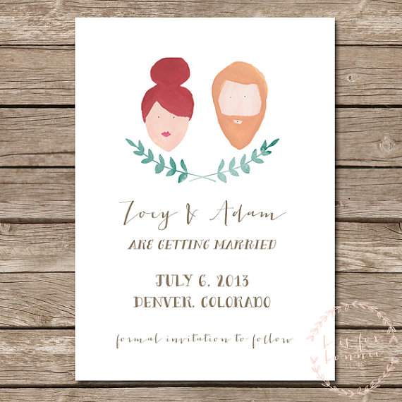 Hand-Painted Portrait Wedding Invitations (by B is for Bonnie)