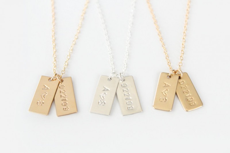 hand stamped necklaces with initials and date