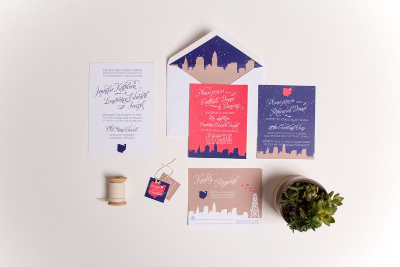 Cute Skyline Wedding Invitations | by Sparkvites | https://emmalinebride.com/invites/skyline-wedding-invitations/
