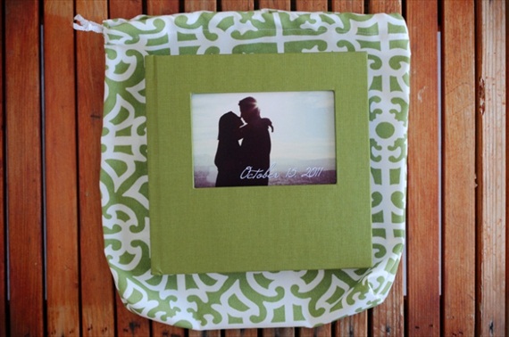 handmade wedding photo albums green with bag
