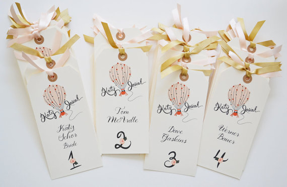 Handpainted Escort Cards with Hot Air Balloon