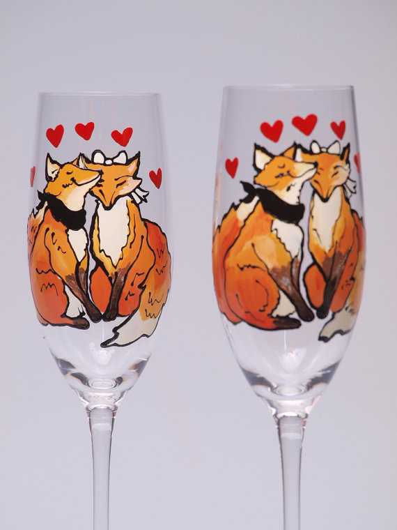 handpainted fox champagne flutes by patinshs