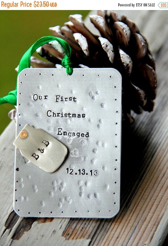 handstamped mason jar tin silver engaged christmas ornament by whiteliliedesigns