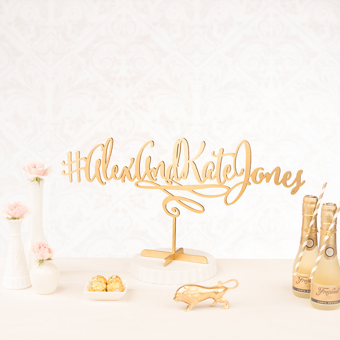 hashtag cake topper | statement cake toppers via https://emmalinebride.com/decor/statement-cake-toppers/