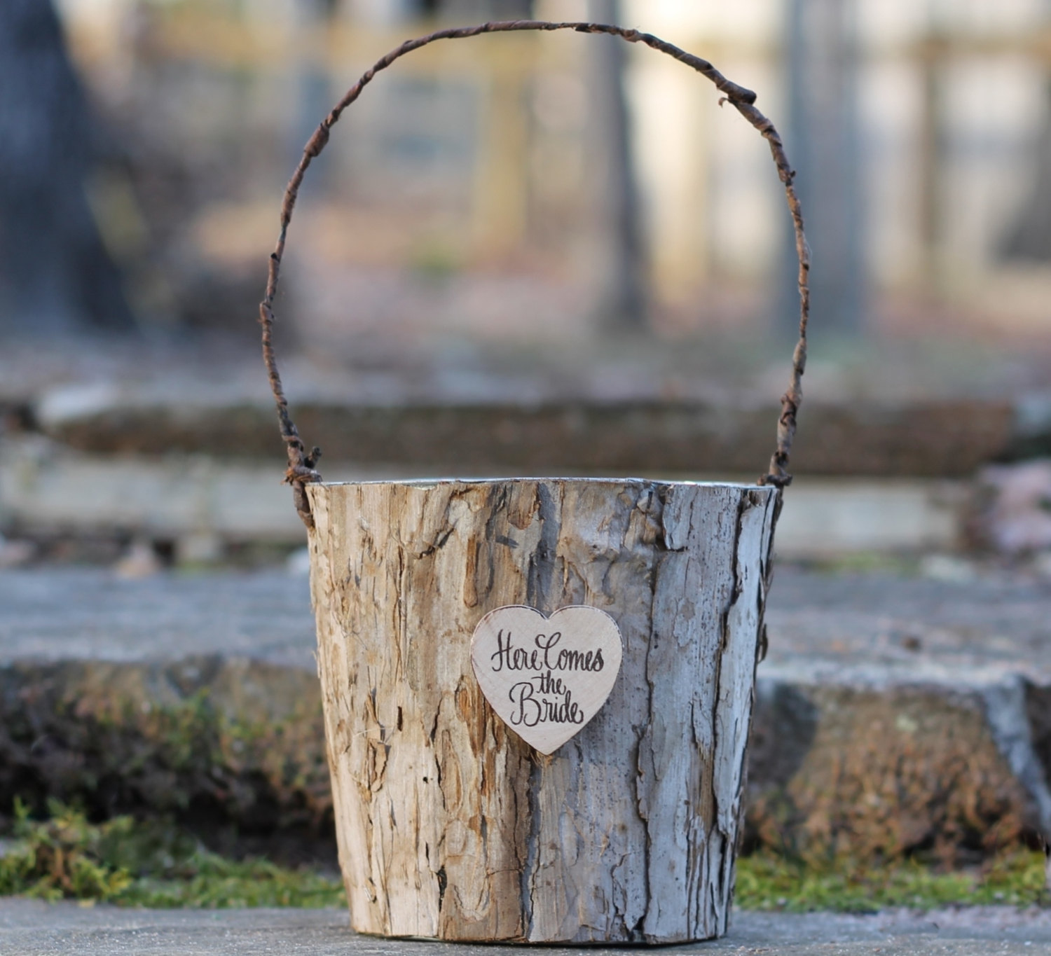 here comes the bride birch basket | Rustic Flower Girl Baskets