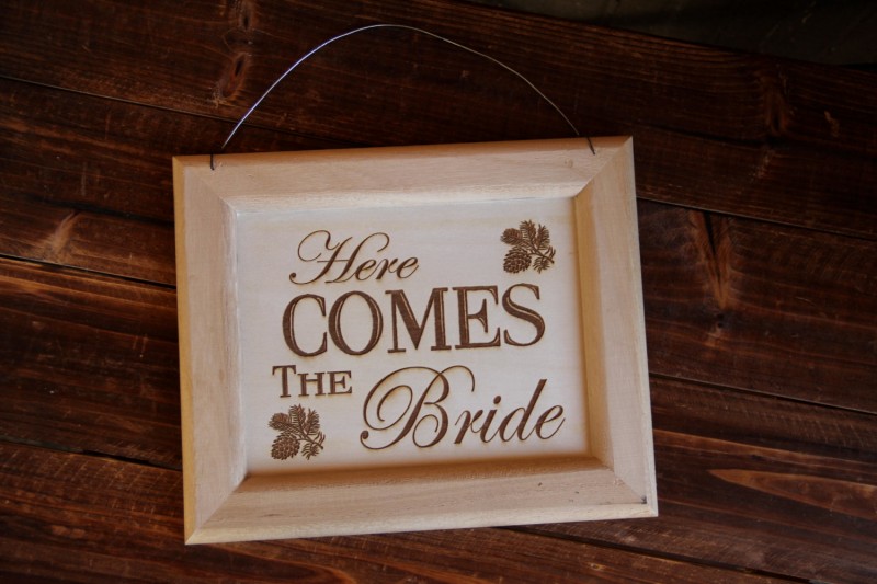 here comes the bride sign by rustic blend