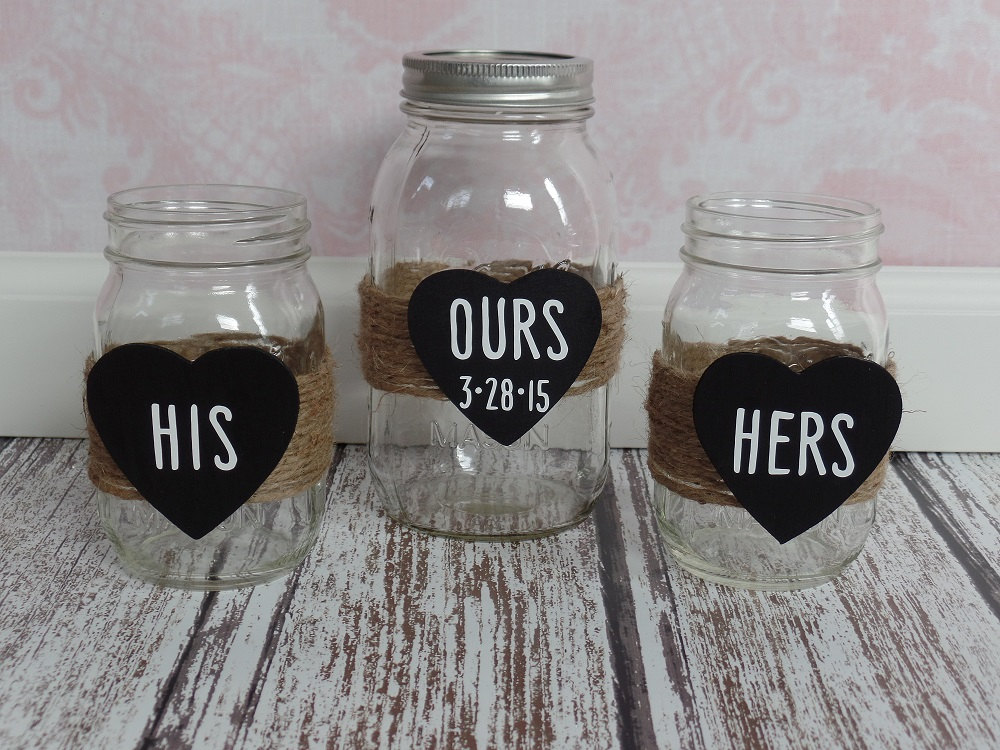 his hers ours sand unity set mason jars | mason jar ideas weddings