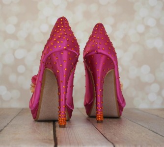 hot pink and orange jeweled wedding shoes