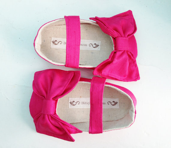 hot pink bow flower girl shoes