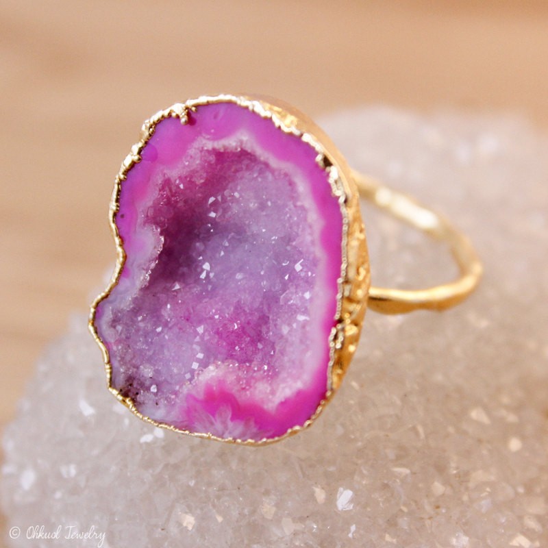 hot pink druzy ring by ohkuol