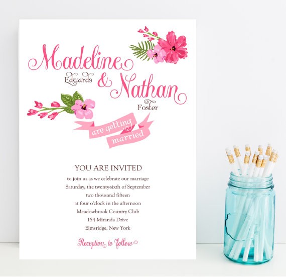 hot pink floral wedding invitations