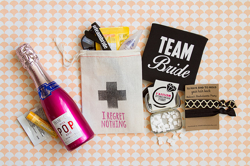 hot pink hangover kits bachelorette party by be collective | fun bachelorette party ideas | https://emmalinebride.com/planning/fun-bachelorette-party-ideas/