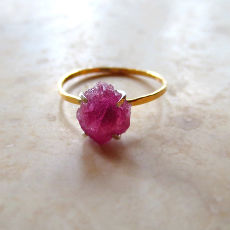 hot pink rough gemstone raw pink tourmaline ring by alison titus jewelry