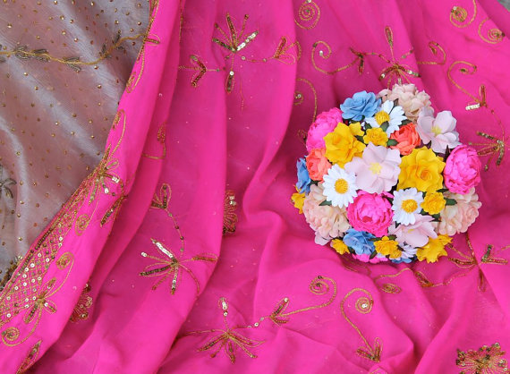 hot pink + colorful mix | wedding bouquets made of paper via emmalinebride.com