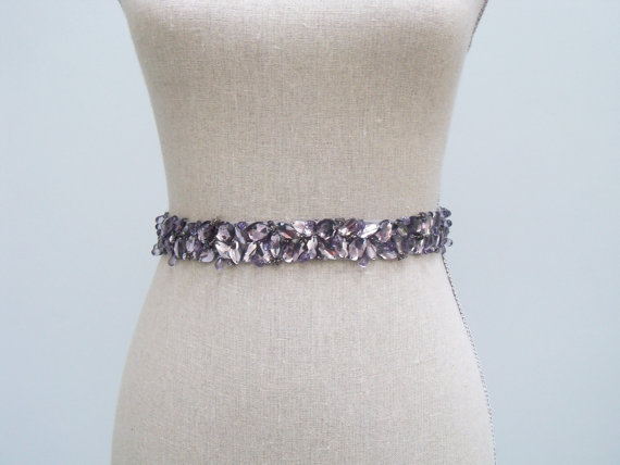 How to Choose a Bridal Sash in 3 Easy Steps (sash by SparkleSM) - mckenna purple rhinestone sash