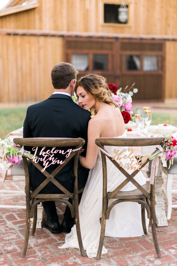 i belong with you bride and groom chair signs | via bride and groom chair signs https://emmalinebride.com/decor/bride-and-groom-chairs/
