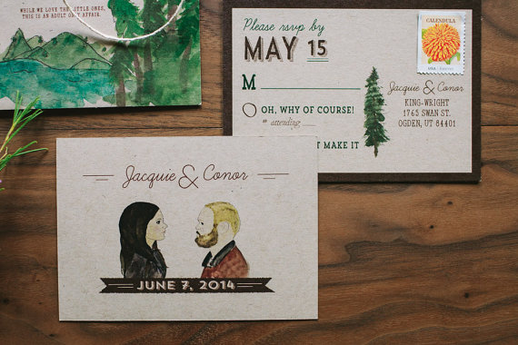Bespoke Illustrated Wedding Invitation (by Wide Eyes Design via EmmalineBride.com)