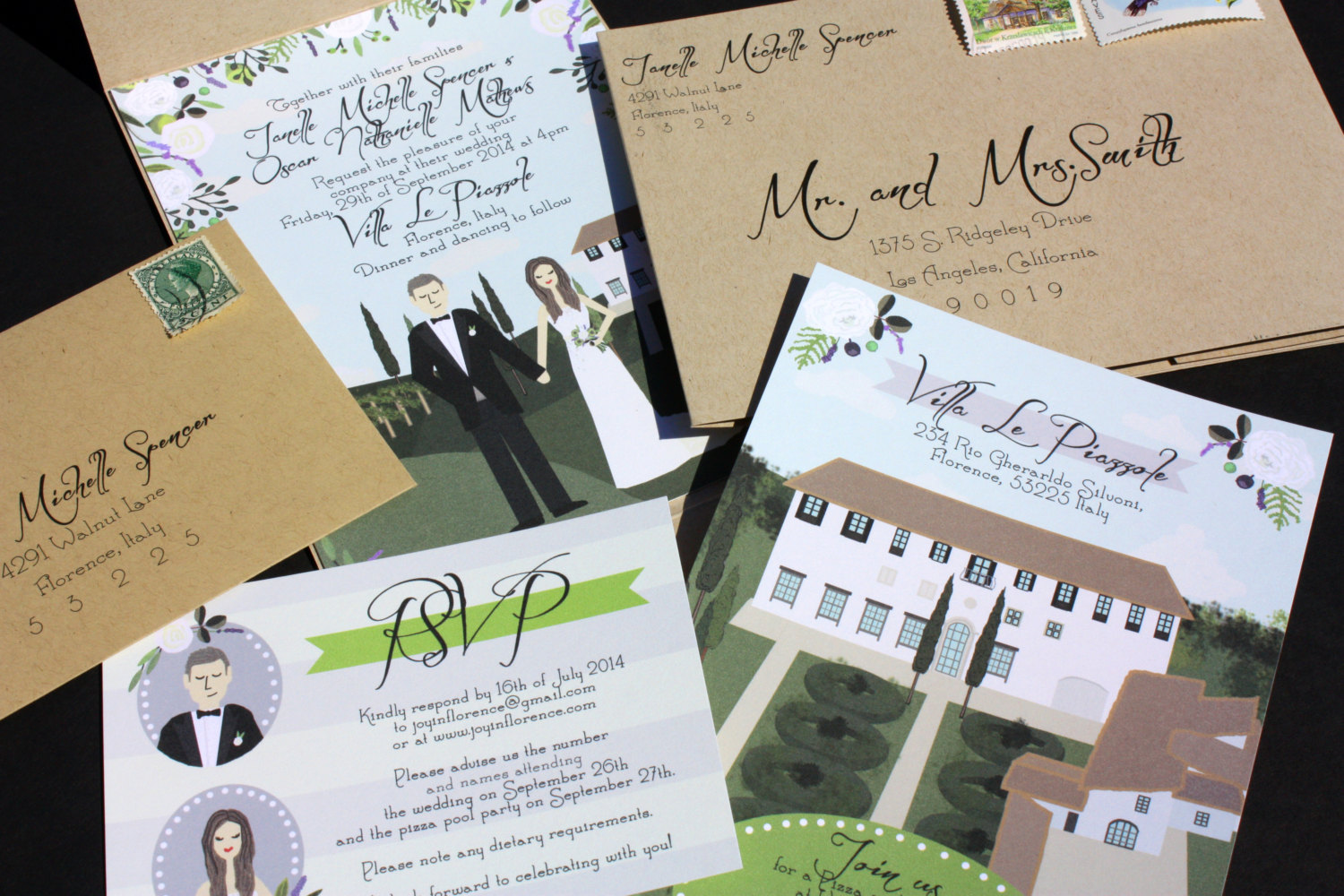 illustrated wedding invitations by chicks and hens | return address invitations
