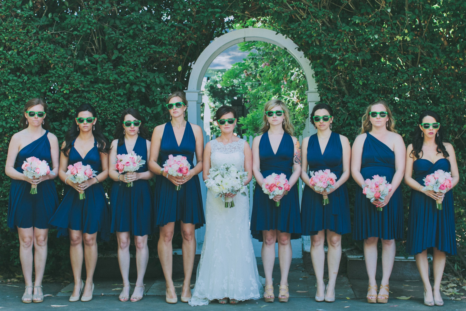 blue bridesmaid dresses, girls wearing sunglasses via https://emmalinebride.com/bridesmaids/bridesmaid-dress-worn-different-ways/