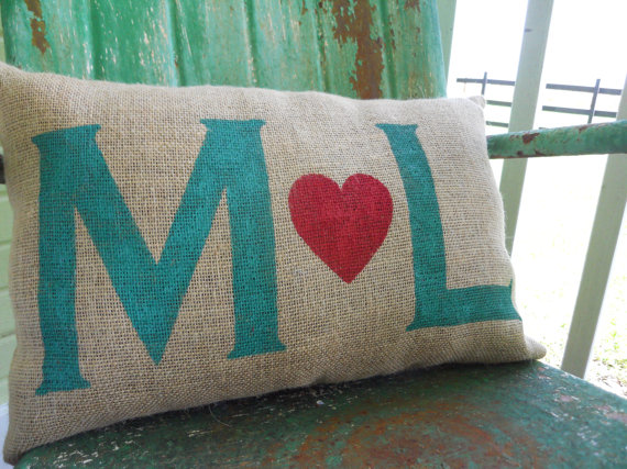 wedding gift ideas from a to z - pillow with initials by take flyte farm