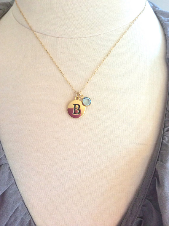 initial necklace for bridesmaid sister in law with birthstone charm and personalized initial pendant