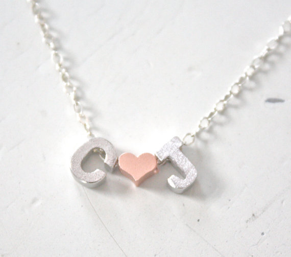 Initial Necklace with Heart - Silver