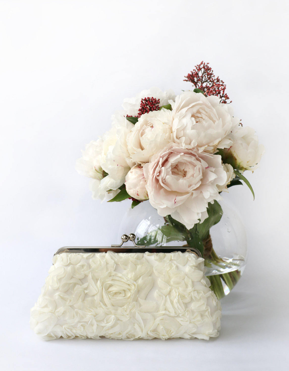 ivory chiffon rose floral lace clutch | flower bags clutches weddings by ANGEE W.